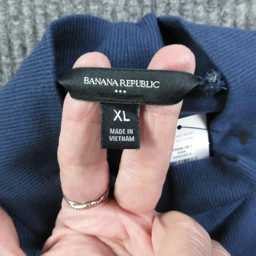 Banana Republic Sweater Womens XL Blue Pullover Mock Neck Tight-Knit Stretch NWT